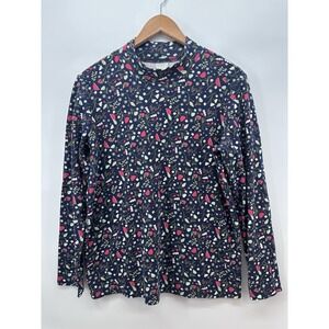 VTG Blair Womens M Turtleneck Shirt Blue Floral Cottagecore Whimsical U1009